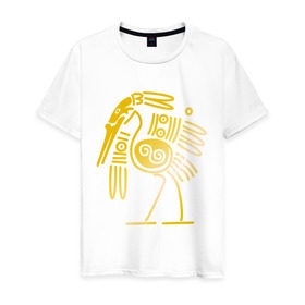 Мужская футболка хлопок с принтом золотая птица в Курске, 100% хлопок | прямой крой, круглый вырез горловины, длина до линии бедер, слегка спущенное плечо. | египет | египетский | трайбл | узор | этнический | этно | этнос