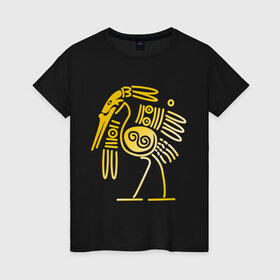 Женская футболка хлопок с принтом золотая птица в Курске, 100% хлопок | прямой крой, круглый вырез горловины, длина до линии бедер, слегка спущенное плечо | египет | египетский | трайбл | узор | этнический | этно | этнос