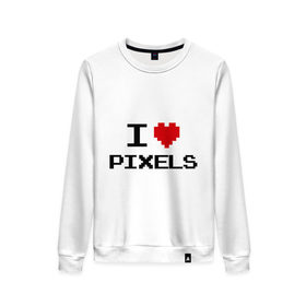 Женский свитшот хлопок с принтом Love pixels в Курске, 100% хлопок | прямой крой, круглый вырез, на манжетах и по низу широкая трикотажная резинка  | 8 bit | i love | i love pixels | pixel | пиксел | пиксель | я люблю | я люблю пиклелы