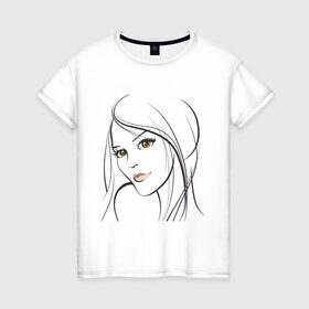 Женская футболка хлопок с принтом Эскиз женского лица в Курске, 100% хлопок | прямой крой, круглый вырез горловины, длина до линии бедер, слегка спущенное плечо | девушка | женское лицо | карие глаза | лицо | портрет