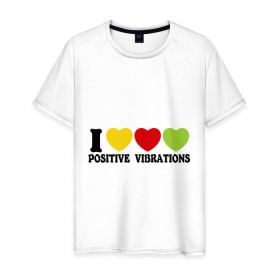 Мужская футболка хлопок с принтом I Love Positive Vibrations в Курске, 100% хлопок | прямой крой, круглый вырез горловины, длина до линии бедер, слегка спущенное плечо. | Тематика изображения на принте: 