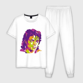 Мужская пижама хлопок с принтом Michael Jackson полноцвет в Курске, 100% хлопок | брюки и футболка прямого кроя, без карманов, на брюках мягкая резинка на поясе и по низу штанин
 | Тематика изображения на принте: jackson | michael | michael jackson | pop | джексон | знаменитость | майкл | майкл джексон | певец | поп | портрет