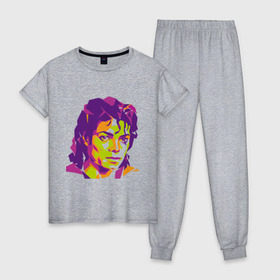 Женская пижама хлопок с принтом Michael Jackson полноцвет в Курске, 100% хлопок | брюки и футболка прямого кроя, без карманов, на брюках мягкая резинка на поясе и по низу штанин | Тематика изображения на принте: jackson | michael | michael jackson | pop | джексон | знаменитость | майкл | майкл джексон | певец | поп | портрет