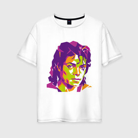 Женская футболка хлопок Oversize с принтом Michael Jackson полноцвет в Курске, 100% хлопок | свободный крой, круглый ворот, спущенный рукав, длина до линии бедер
 | jackson | michael | michael jackson | pop | джексон | знаменитость | майкл | майкл джексон | певец | поп | портрет