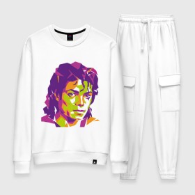 Женский костюм хлопок с принтом Michael Jackson полноцвет в Курске, 100% хлопок | на свитшоте круглая горловина, мягкая резинка по низу. Брюки заужены к низу, на них два вида карманов: два 