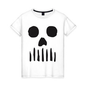 Женская футболка хлопок с принтом Череп минимализм в Курске, 100% хлопок | прямой крой, круглый вырез горловины, длина до линии бедер, слегка спущенное плечо | скелет