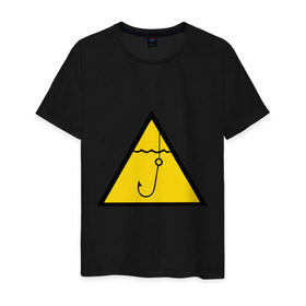 Мужская футболка хлопок с принтом Значок рыбака в Курске, 100% хлопок | прямой крой, круглый вырез горловины, длина до линии бедер, слегка спущенное плечо. | знак | знак рыбака | крючок | рыбак | рыбалка | удочка | улов
