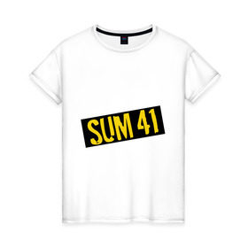 Женская футболка хлопок с принтом Панк-группа Sum-41 в Курске, 100% хлопок | прямой крой, круглый вырез горловины, длина до линии бедер, слегка спущенное плечо | punk | rock | sum 41 | логотип | музыка | панк | рок | рок группы | рок музыка