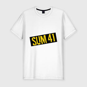 Мужская футболка премиум с принтом Панк-группа Sum-41 в Курске, 92% хлопок, 8% лайкра | приталенный силуэт, круглый вырез ворота, длина до линии бедра, короткий рукав | punk | rock | sum 41 | логотип | музыка | панк | рок | рок группы | рок музыка