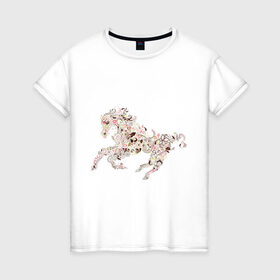 Женская футболка хлопок с принтом Абстрактная лошадка в Курске, 100% хлопок | прямой крой, круглый вырез горловины, длина до линии бедер, слегка спущенное плечо | абстракция | животные | лошадка | лошадь | орнамент | скакун | узор