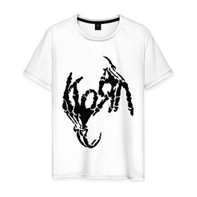 Мужская футболка хлопок с принтом Korn bones в Курске, 100% хлопок | прямой крой, круглый вырез горловины, длина до линии бедер, слегка спущенное плечо. | korn | metal | группы | корн | логотип | метал | музыка | рок группы | рок музыка