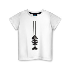 Детская футболка хлопок с принтом Кулон рыба в Курске, 100% хлопок | круглый вырез горловины, полуприлегающий силуэт, длина до линии бедер | Тематика изображения на принте: скелет