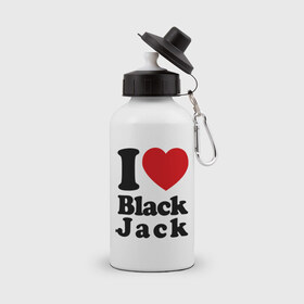 Бутылка спортивная с принтом I love black jack в Курске, металл | емкость — 500 мл, в комплекте две пластиковые крышки и карабин для крепления | 21 | black jack | i love | i love black jack | блэк джек | карточный игры | карты | покер | я люблю