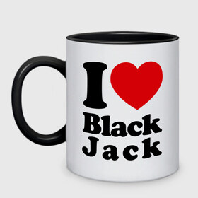 Кружка двухцветная с принтом I love black jack в Курске, керамика | объем — 330 мл, диаметр — 80 мм. Цветная ручка и кайма сверху, в некоторых цветах — вся внутренняя часть | 21 | black jack | i love | i love black jack | блэк джек | карточный игры | карты | покер | я люблю