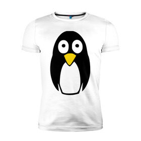 Мужская футболка премиум с принтом Милый пингвин в Курске, 92% хлопок, 8% лайкра | приталенный силуэт, круглый вырез ворота, длина до линии бедра, короткий рукав | Тематика изображения на принте: пингвин