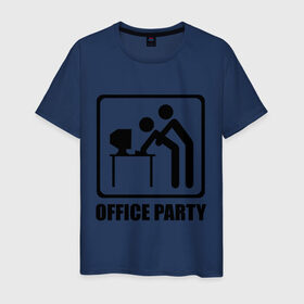 Мужская футболка хлопок с принтом Office Party в Курске, 100% хлопок | прямой крой, круглый вырез горловины, длина до линии бедер, слегка спущенное плечо. | ofice | зарплата | коллеги | компьютер | начальник | офис | работа | работник | сотрудники