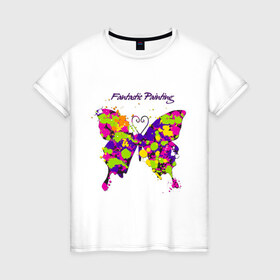 Женская футболка хлопок с принтом Fantastic Painting в Курске, 100% хлопок | прямой крой, круглый вырез горловины, длина до линии бедер, слегка спущенное плечо | бабочка | крылья