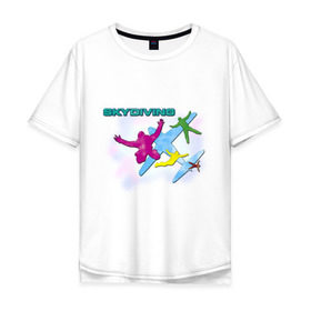 Мужская футболка хлопок Oversize с принтом SkyDiving принт в Курске, 100% хлопок | свободный крой, круглый ворот, “спинка” длиннее передней части | sky diving | воздушный | параплан | парашут | парашют | прыжки | самолет | скай дайвинг | скайдайвинг