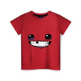 Детская футболка хлопок с принтом Super Meat Boy: Face в Курске, 100% хлопок | круглый вырез горловины, полуприлегающий силуэт, длина до линии бедер | зубастик | зубы | игра | компьютерные игры | лицо | рожа | рожица
