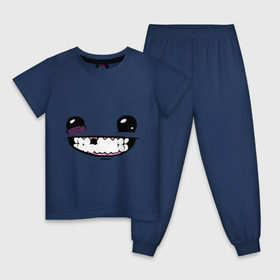 Детская пижама хлопок с принтом Super Meat Boy: Face в Курске, 100% хлопок |  брюки и футболка прямого кроя, без карманов, на брюках мягкая резинка на поясе и по низу штанин
 | зубастик | зубы | игра | компьютерные игры | лицо | рожа | рожица