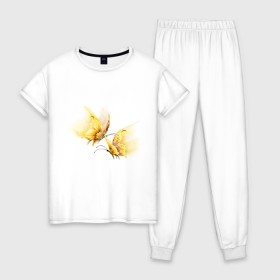 Женская пижама хлопок с принтом Золотые бабочки в Курске, 100% хлопок | брюки и футболка прямого кроя, без карманов, на брюках мягкая резинка на поясе и по низу штанин | бабочки | девушкам | для девушек | животные | насекомые