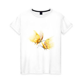 Женская футболка хлопок с принтом Золотые бабочки в Курске, 100% хлопок | прямой крой, круглый вырез горловины, длина до линии бедер, слегка спущенное плечо | бабочки | девушкам | для девушек | животные | насекомые