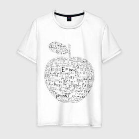 Мужская футболка хлопок с принтом Яблоко Ньютона (формулы физики) в Курске, 100% хлопок | прямой крой, круглый вырез горловины, длина до линии бедер, слегка спущенное плечо. | для студентов | ньютон | студентам | студенческие | физика | формула | формулы | яблоко ньютона