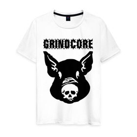 Мужская футболка хлопок с принтом Grindcore (pig) в Курске, 100% хлопок | прямой крой, круглый вырез горловины, длина до линии бедер, слегка спущенное плечо. | Тематика изображения на принте: grindcore | gringcore | metal | rock | trash | гpайндкор | метал | рок музыка | треш | трэш