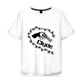 Мужская футболка хлопок Oversize с принтом Clyde в Курске, 100% хлопок | свободный крой, круглый ворот, “спинка” длиннее передней части | clyde | бонни и клайд | для влюбленных | для двоих | клайд | парные | пистолет | револьвер