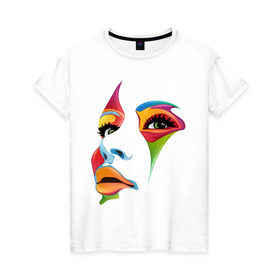 Женская футболка хлопок с принтом цветное лицо в Курске, 100% хлопок | прямой крой, круглый вырез горловины, длина до линии бедер, слегка спущенное плечо | colors | глаза | девушкам | для девушек | краски | лицо | цвета