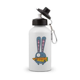 Бутылка спортивная с принтом заяц с морковкой в Курске, металл | емкость — 500 мл, в комплекте две пластиковые крышки и карабин для крепления | животные | зайчик | заяц | заяц с морковкой | морковка