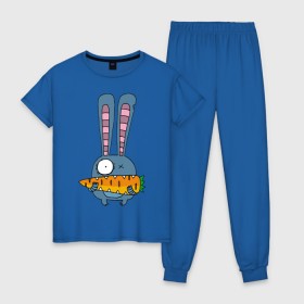 Женская пижама хлопок с принтом заяц с морковкой в Курске, 100% хлопок | брюки и футболка прямого кроя, без карманов, на брюках мягкая резинка на поясе и по низу штанин | животные | зайчик | заяц | заяц с морковкой | морковка