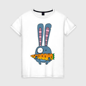 Женская футболка хлопок с принтом заяц с морковкой в Курске, 100% хлопок | прямой крой, круглый вырез горловины, длина до линии бедер, слегка спущенное плечо | животные | зайчик | заяц | заяц с морковкой | морковка