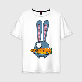 Женская футболка хлопок Oversize с принтом заяц с морковкой в Курске, 100% хлопок | свободный крой, круглый ворот, спущенный рукав, длина до линии бедер
 | животные | зайчик | заяц | заяц с морковкой | морковка