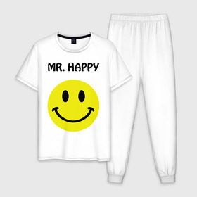 Мужская пижама хлопок с принтом мистер счастье в Курске, 100% хлопок | брюки и футболка прямого кроя, без карманов, на брюках мягкая резинка на поясе и по низу штанин
 | happy | mr. happy | smile | мистер хэппи | рожица | смайл | смайлик | счастье