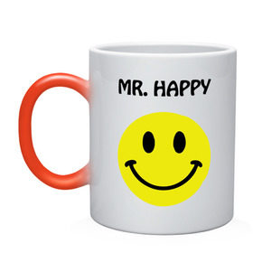 Кружка хамелеон с принтом мистер счастье в Курске, керамика | меняет цвет при нагревании, емкость 330 мл | happy | mr. happy | smile | мистер хэппи | рожица | смайл | смайлик | счастье