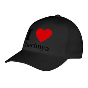 Бейсболка с принтом i love chechnya в Курске, 100% хлопок | классический козырек, металлическая застежка-регулятор размера | Тематика изображения на принте: регионы | чеченская республика | чеченцы | чечня | я люблю | я люблю чечню