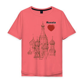 Мужская футболка хлопок Oversize с принтом Люблю Россию (Кремль) в Курске, 100% хлопок | свободный крой, круглый ворот, “спинка” длиннее передней части | moscow | russia | государство | москва | патриот | родина | россия | страна | я русский