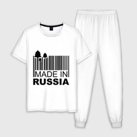 Мужская пижама хлопок с принтом Made in Russia штрихкод в Курске, 100% хлопок | брюки и футболка прямого кроя, без карманов, на брюках мягкая резинка на поясе и по низу штанин
 | made in russia | сделано в россии | че2012 | штрих код | штрихкод | я русский