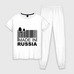 Женская пижама хлопок с принтом Made in Russia штрихкод в Курске, 100% хлопок | брюки и футболка прямого кроя, без карманов, на брюках мягкая резинка на поясе и по низу штанин | made in russia | сделано в россии | че2012 | штрих код | штрихкод | я русский