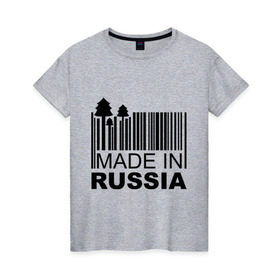 Женская футболка хлопок с принтом Made in Russia штрихкод в Курске, 100% хлопок | прямой крой, круглый вырез горловины, длина до линии бедер, слегка спущенное плечо | made in russia | сделано в россии | че2012 | штрих код | штрихкод | я русский