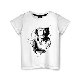 Детская футболка хлопок с принтом Джонни Депп в Курске, 100% хлопок | круглый вырез горловины, полуприлегающий силуэт, длина до линии бедер | depp | johnny