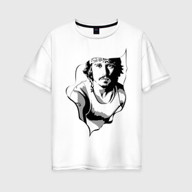 Женская футболка хлопок Oversize с принтом Джонни Депп в Курске, 100% хлопок | свободный крой, круглый ворот, спущенный рукав, длина до линии бедер
 | depp | johnny