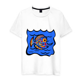 Мужская футболка хлопок с принтом Рыба принт в Курске, 100% хлопок | прямой крой, круглый вырез горловины, длина до линии бедер, слегка спущенное плечо. | знаки зодиак | зодиак | рыба | рыбалка | рыбка | рыбы