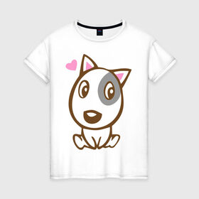Женская футболка хлопок с принтом Doggy in love в Курске, 100% хлопок | прямой крой, круглый вырез горловины, длина до линии бедер, слегка спущенное плечо | влюбленная собака | дог | пес | собака | собачка | щенок