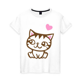 Женская футболка хлопок с принтом Kitty in love в Курске, 100% хлопок | прямой крой, круглый вырез горловины, длина до линии бедер, слегка спущенное плечо | влюбленная кошка | влюбленный котенок | киса | китти | кот | котенок | кошка | кошки