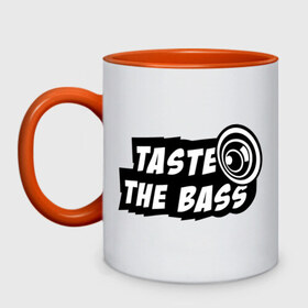 Кружка двухцветная с принтом Taste the bass в Курске, керамика | объем — 330 мл, диаметр — 80 мм. Цветная ручка и кайма сверху, в некоторых цветах — вся внутренняя часть | Тематика изображения на принте: club | басс | бассы | клубная | клубняк | попробуй бассы | саб | сабвуфер