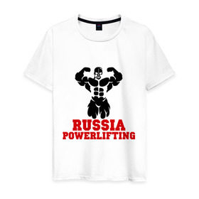 Мужская футболка хлопок с принтом Russia Powerlifting в Курске, 100% хлопок | прямой крой, круглый вырез горловины, длина до линии бедер, слегка спущенное плечо. | Тематика изображения на принте: 