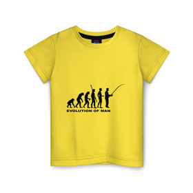 Детская футболка хлопок с принтом Рыбак. Эволюция в Курске, 100% хлопок | круглый вырез горловины, полуприлегающий силуэт, длина до линии бедер | рыба | рыбак | рыбалка | удочка | эволюция