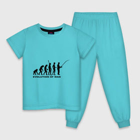 Детская пижама хлопок с принтом Рыбак. Эволюция в Курске, 100% хлопок |  брюки и футболка прямого кроя, без карманов, на брюках мягкая резинка на поясе и по низу штанин
 | рыба | рыбак | рыбалка | удочка | эволюция